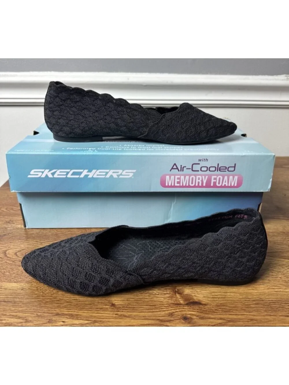 Skechers Women's Cleo-Honeycomb Ballet Flat, Black, Size 8
